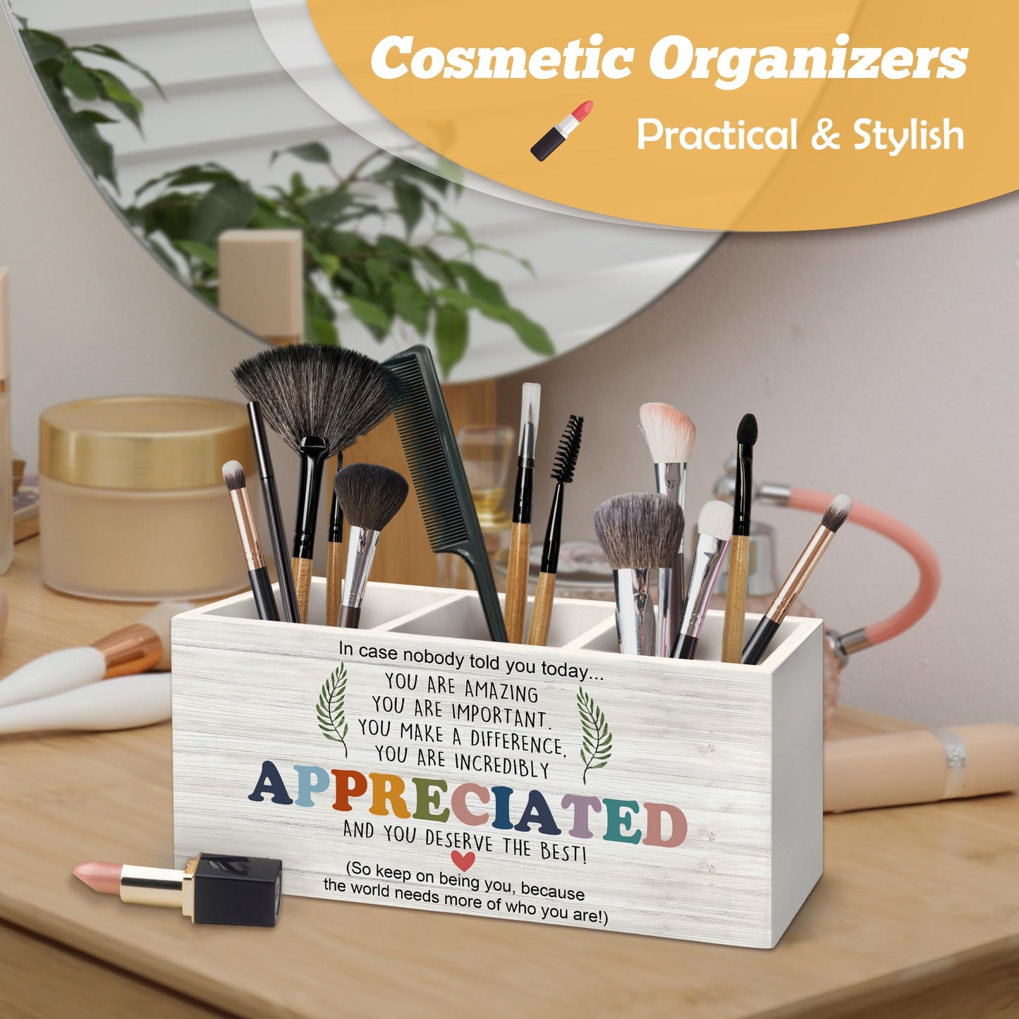 Yjeslw Inspirational Pen Holder Organizer for Desk Accessories, Teacher Appreciation Gifts, You Are Amazing Motivational Quote Wooden Box Sign Desk Decorations for School Office Tabletop Decor