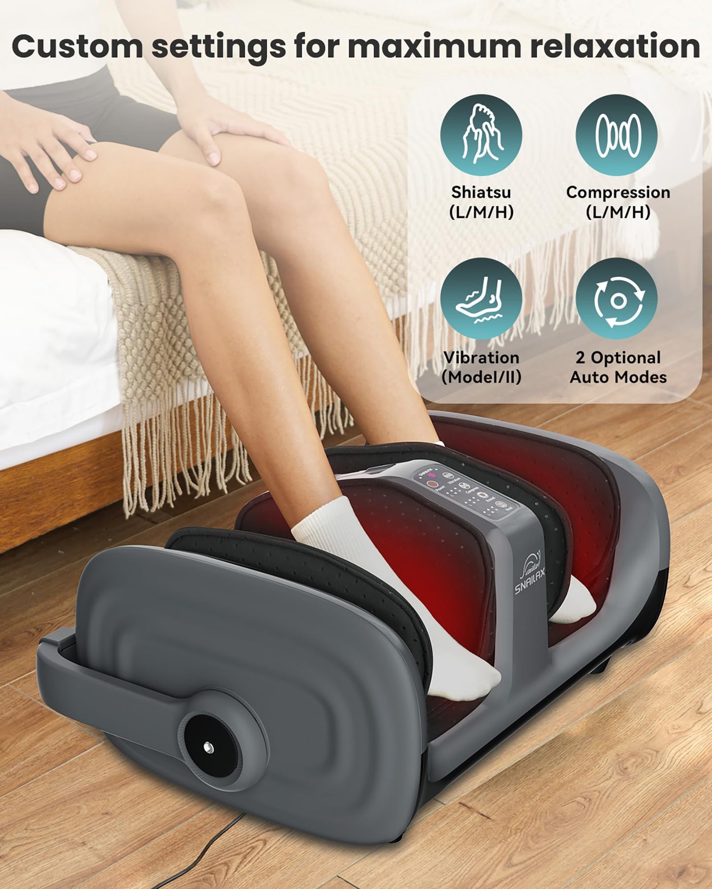 Snailax Shiatsu Foot Massager with Heat and Remote, Electric Foot Massager Machine, Remote Control, 3 Level Kneading/Vibration/Compression, Gift for Women Men Size up to 13