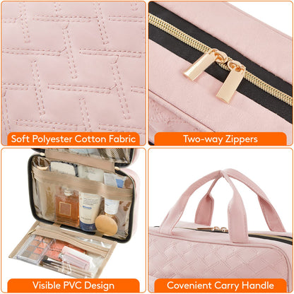 Lifewit Travel Toiletry Bag, Large Hanging Makeup Bag Organizer for Women, Transparent Travel Cosmetic Bag with Hanging Hook for Full Size Bottles, Vacation Essentials, Medium, Pink