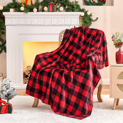 BEDELITE Flannel Blanket for Couch, Red & Black Plaid Fleece Throw Blanket, Soft & Warm Buffalo Plaid Decor Gift Blanket for Women, Men, 50"x60"