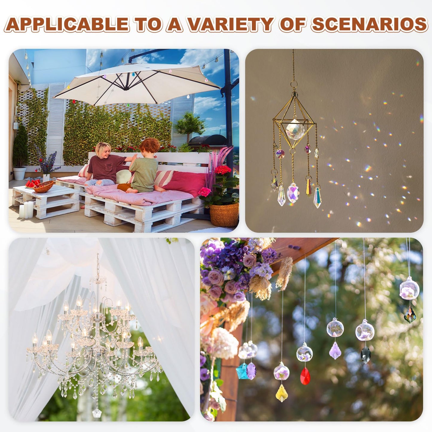 M METERXITY 8-Pack Crystal Horse Eye Prisms, 38mm/1.5 Inch Chandelier Pendant Maker Hanging Crystals Chandelier Prisms for Home/Windows/Garden/DIY Decoration[Pink]
