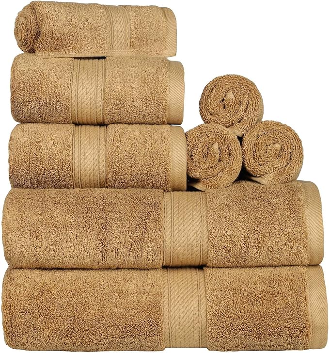 SUPERIOR Egyptian Cotton Pile 8 Piece Towel Set, Includes 2 Bath, 2 Hand