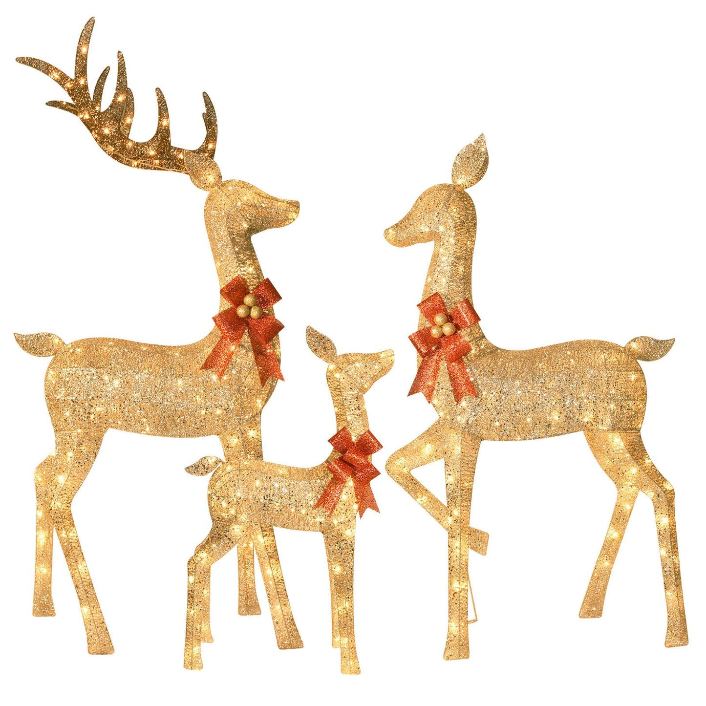 HOYECHI 6.5 FT Oversized Christmas Decorations Outdoor Lighted Reindeer – 3-Piece 3D Deer Family Set with 340 Warm White LED Lights for Yard, Lawn, Garden & Porch Holiday Display - Gold