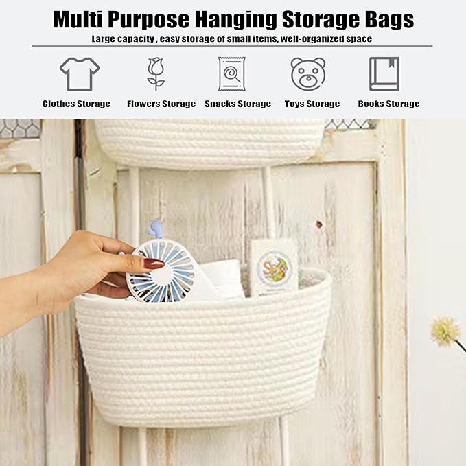AARAINBOW Wall Hanging Cotton Baskets, Large 3 Tier Decorative Basket
