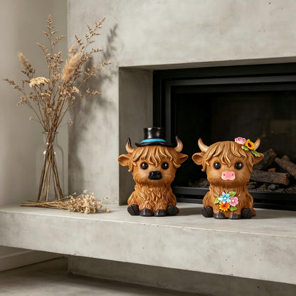 nawaza Highland Cow Statue Resin 2 pcs Birthday Gifts for Women,Mom,Highland Cow Gifts Beautifully Crafted Home Office Farmhouse Kitchen Decorations Figurine