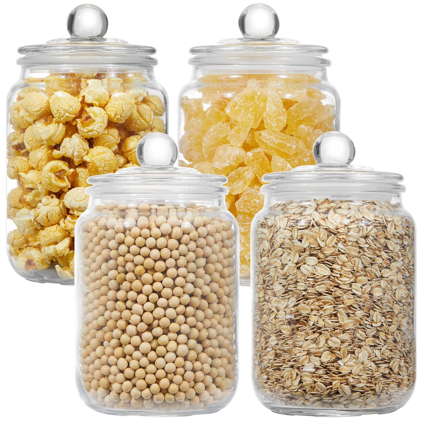 MRZIKPO Glass Jars with Airtight Lid Set of 4, Food Jars 34 oz, Pickle Jars, Canning Jars, Glass Containers, Suitable for Kitchen, Pickles, Flour, Grains, Pasta, Sugar, Herbs, Coffee