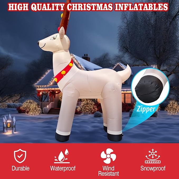 14.3FT Giant Christmas Inflatable Reindeer, Christmas Blow Up Reindeer Xmas Elk Inflatable Built-in Bright LEDs for Christmas Inflatables Outdoor Decoration Xmas Eve Party Yard Lawn Decor