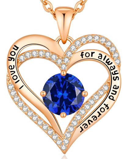 CDE Valentine's Day Gift Forever Love Heart Necklaces for Women, Wedding Anniversary, Birthday Mothers Christmas Day Gifts for Mom, Mother, Wife, S925 Silver Jewelry with Birthstone Pendant