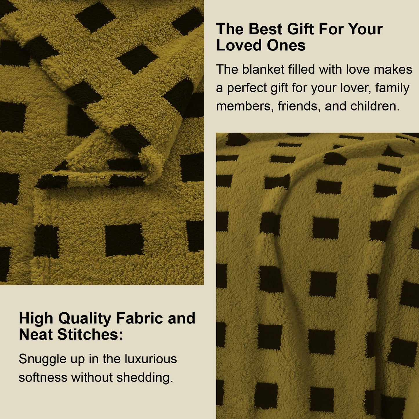 PLEVONITH Fleece Blanket for Couch for Bed320GSM - Olive Green Checkered Blanket Throw, Christmas Blanket Cozy Blankets for Women Gift, 50x60 Inches
