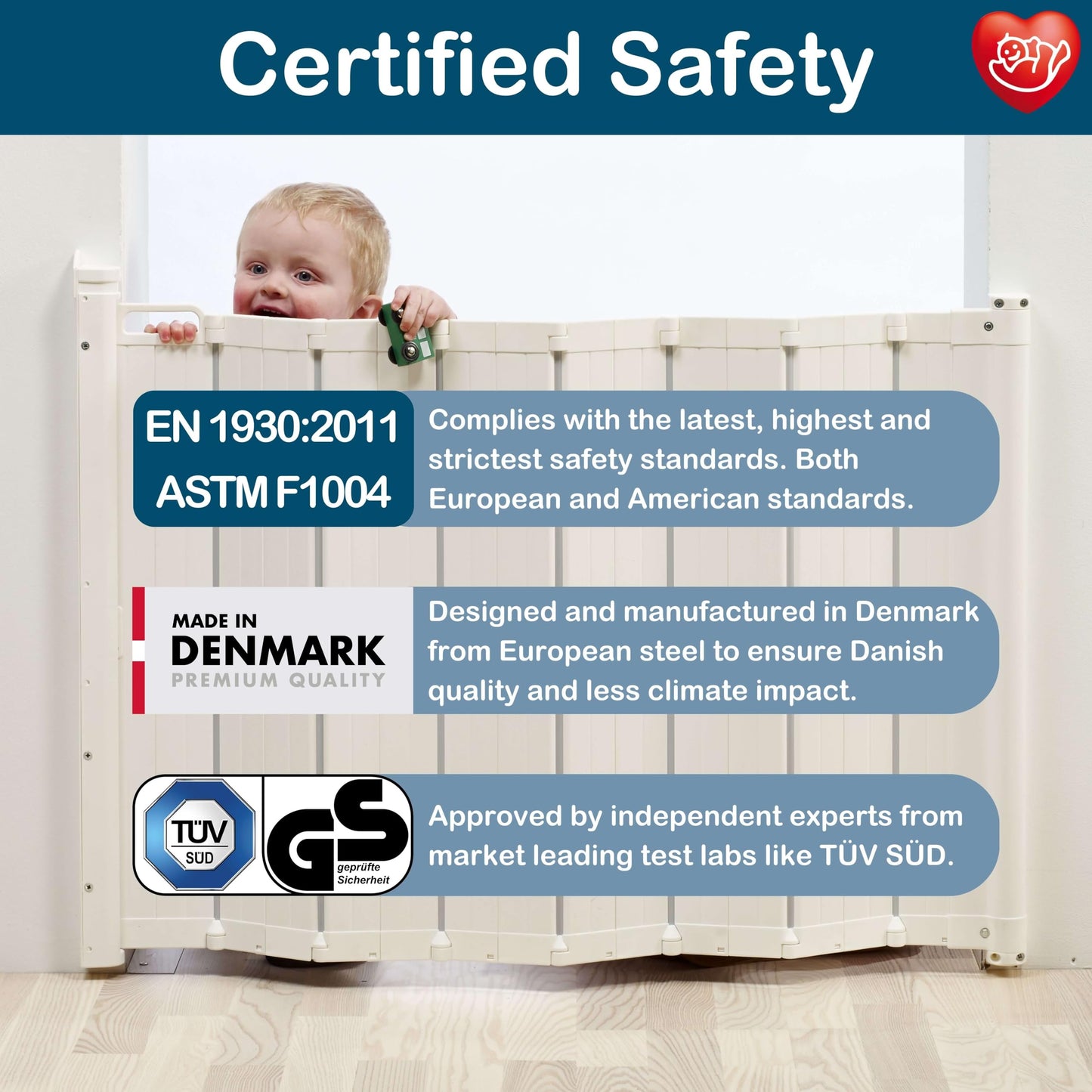 BabyDan - Guard Me Auto Retractable Stair Gate, 55-89 cm width, One-Hand Operation Safety Gate, Child and Pet Gate, White, Made in Denmark