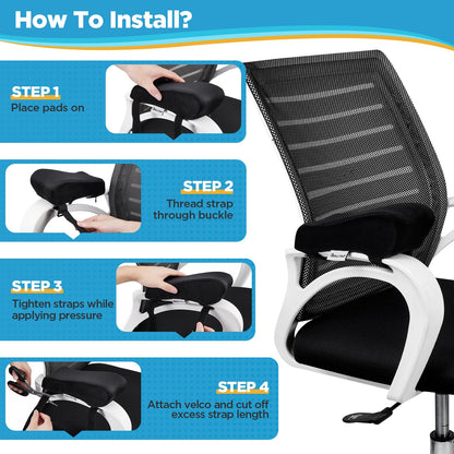 BEAUTRIP Ergonomic Armrest Pads- Office Chair Arm Rest Cover Pillow - Elbow Support Cushion for Computer, Gaming and Desk Chairs (Set of 2)… (Black with Gel_Velvet)