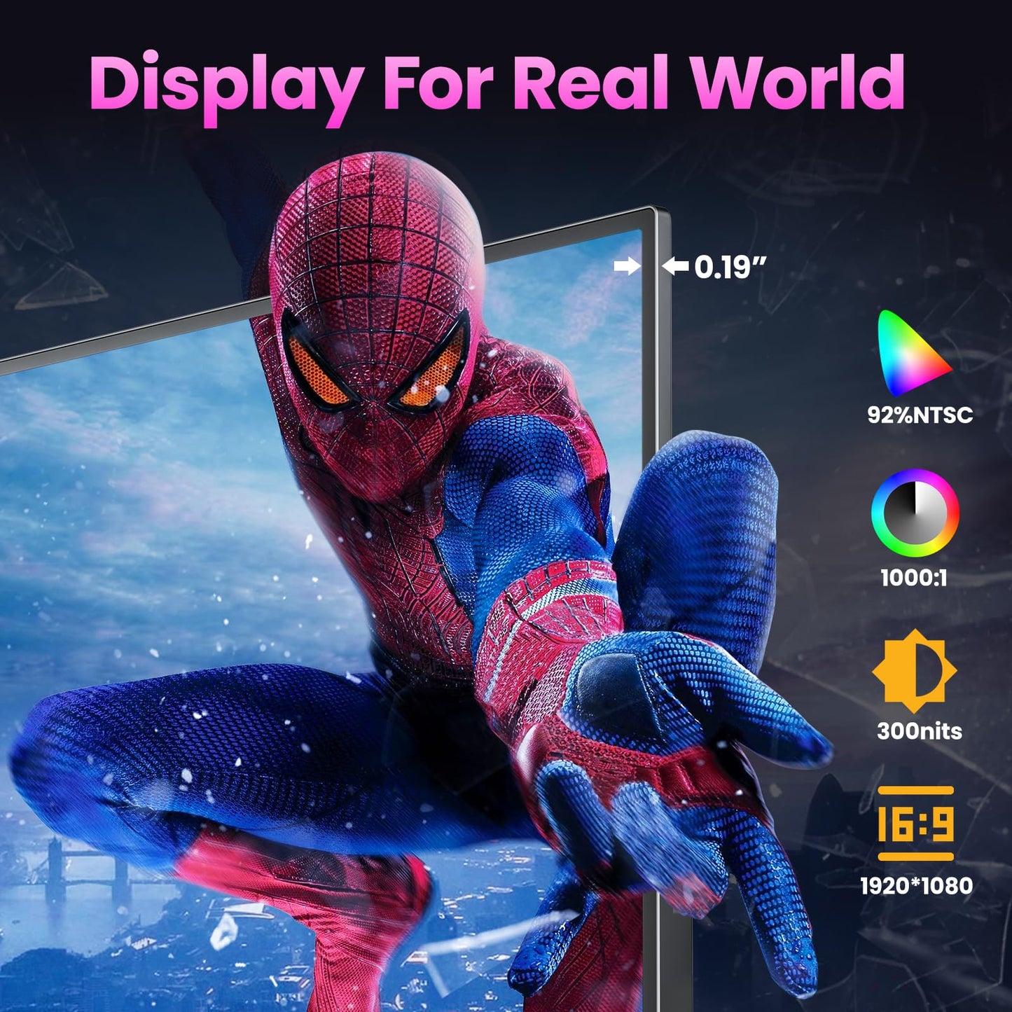 Portable Monitor 15.6" FHD 85% sRGB 60Hz IPS HDR HDMI USB-C Travel Monitor for Laptop MacBook PC Surface PS5 Xbox, External Display with Cover & Speakers, VESA Compatible