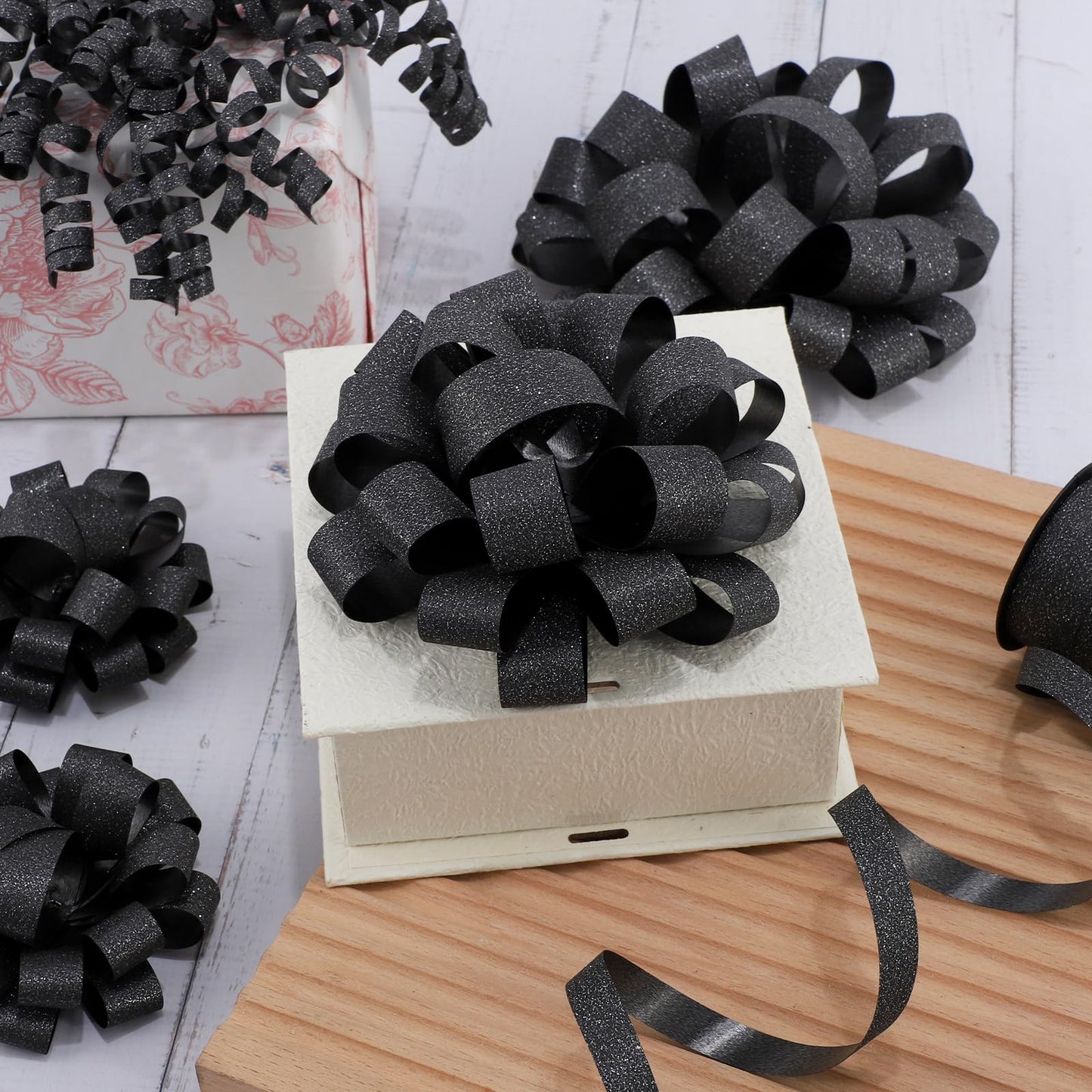 FORBINBO 16 Pcs Gift Bows Assortment - 4 Size Gift Bowsand 2 Crimped Curling Ribbons, Perfect for Christmas, Holiday，Birthdays, Weddings, Baby/Bridal Showers, Party (Black)