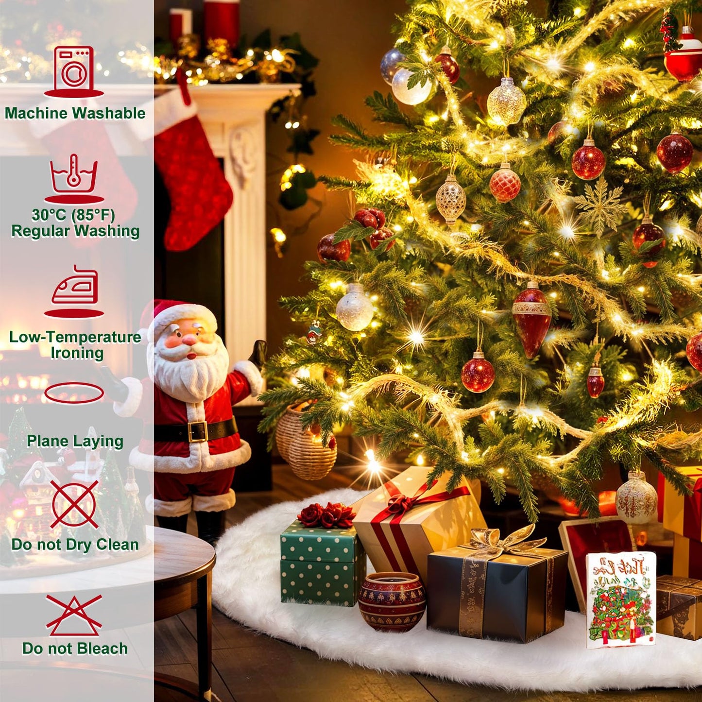 AerWo 72 Inch Christmas Tree Skirt, White Faux Fur Tree Skirt Thick Soft Plush Rug for Christmas Tree Decorations, Large Xmas Tree Mat for Christmas Indoor Holiday Party Ornaments Home Decorations
