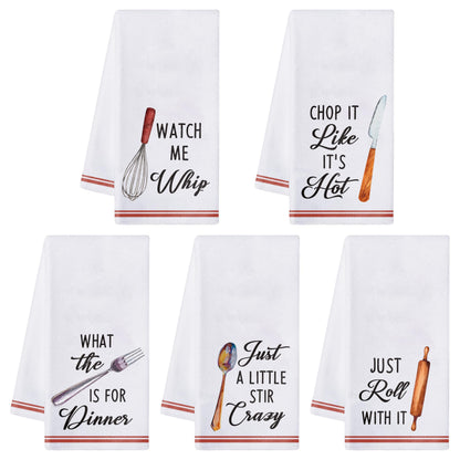 R HORSE 5Pcs Kitchen Dish Towel Funny Cookware Kitchen Dishcloth Absorbent Utensils Themed Cleaning Dishcloth Bar Hand Towel Gift for Baking Lover Mom Women Housewarming New Home