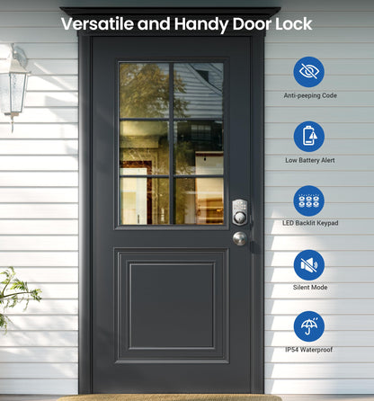 Veise Keyless Entry Door Lock with 2 Knobs, Electronic Backlit Keypad Deadbolt with Handle Set, Auto Lock, One-time Codes, Smart Deadbolt for Front Door, Easy Installation, Matte Black
