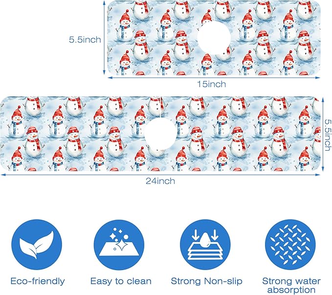 Christmas Snowman with Hat Kitchen Sink Splash Guard Mat Absorbent Fast Drying