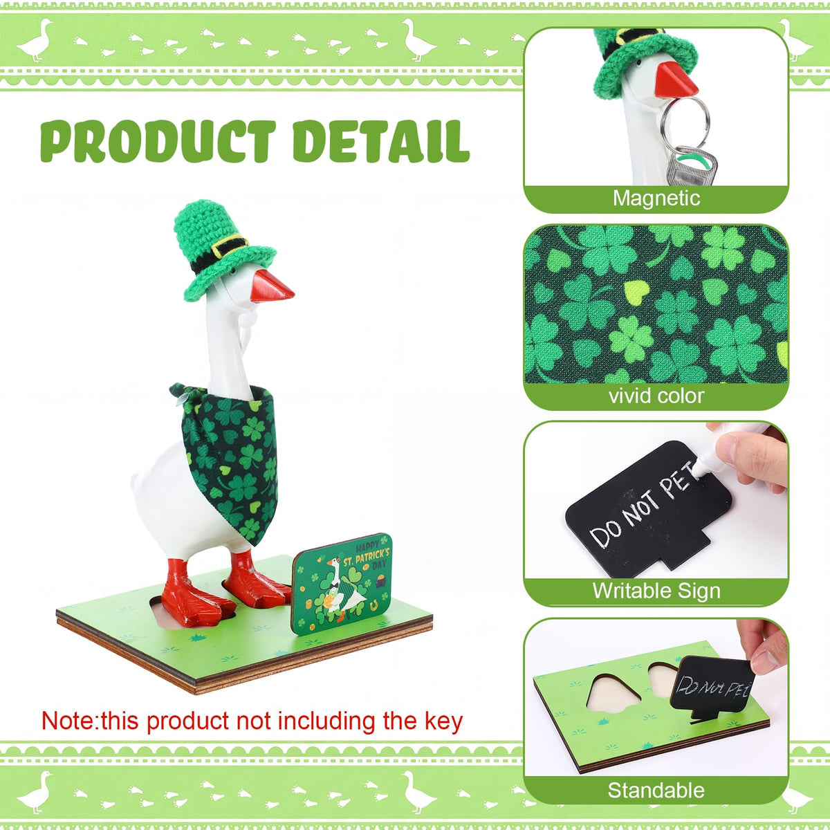 Relaxweex Magnetic Goose Key Holder Cute Resin Goose Statue with Mini Bow Tie Writable Interchangeable Signs Chalk for New Apartment Housewarming Gifts Office Table Desk Home Decor (Bandana)