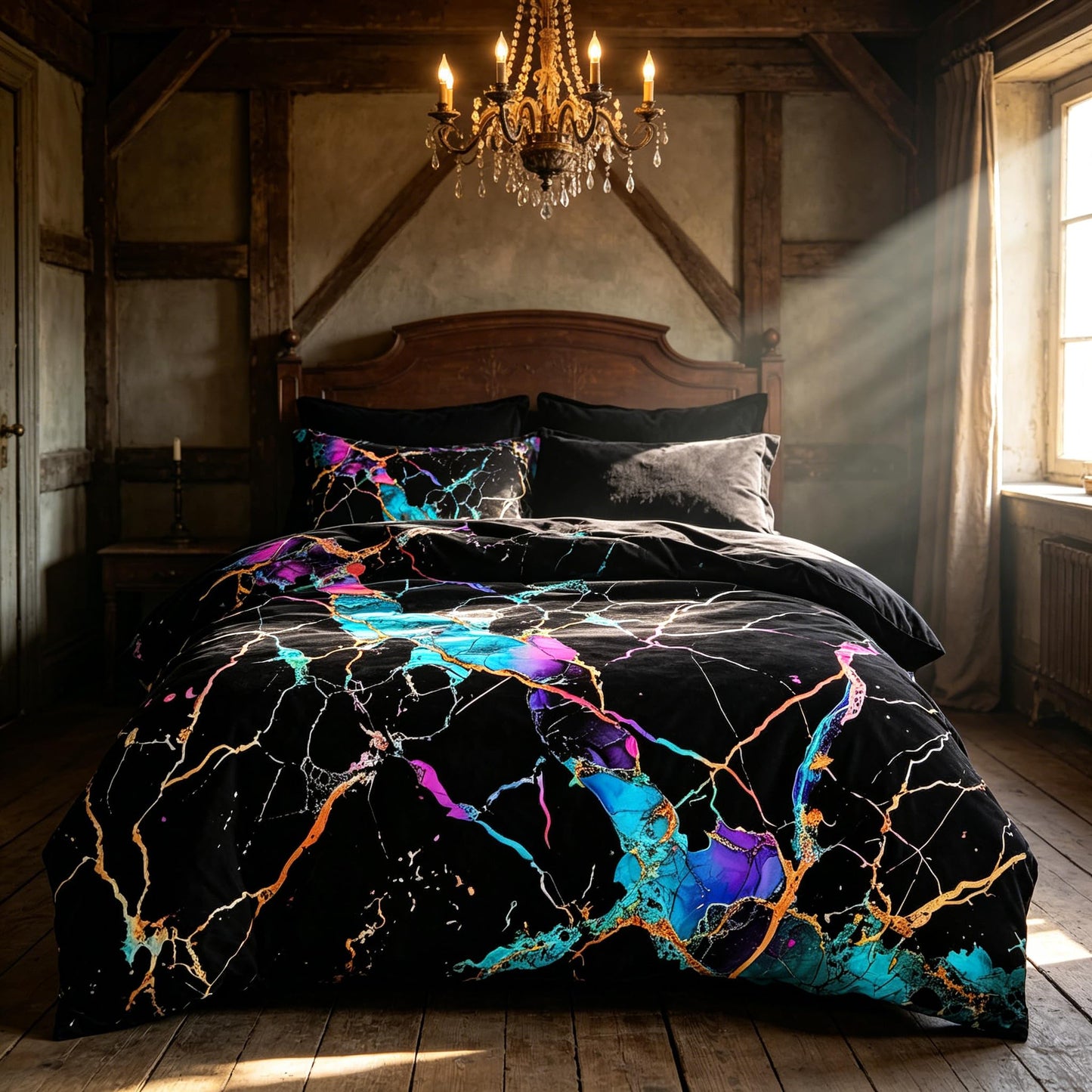 CCoutueChen Black Marble Comforter Set, Queen Size