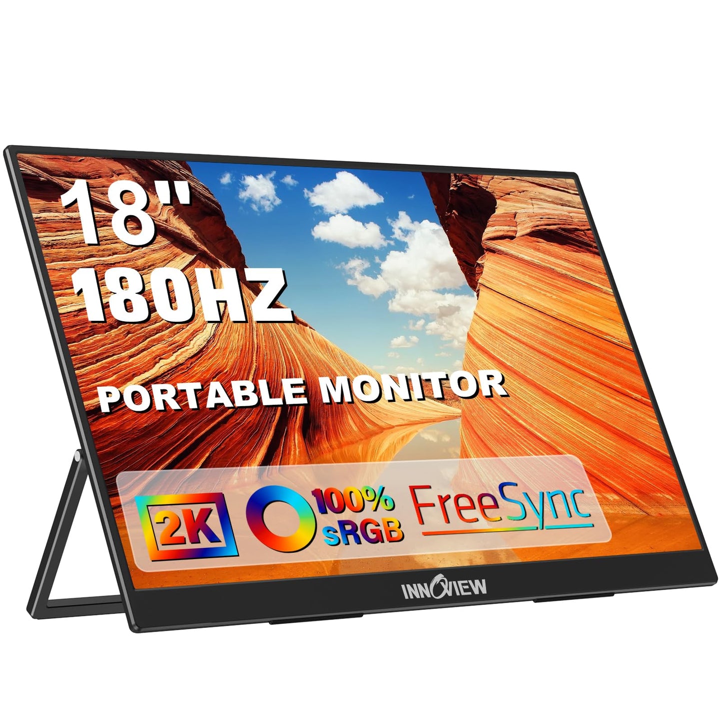 InnoView 23.8" Large Portable Monitor, FHD 144HZ 100% SRGB IPS USB-C HDMI Work Home Gaming Second Monitor 1080P W/180°Adjustable Stand for Laptop, MacBook, Phones