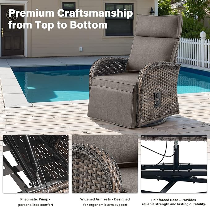 5 Piece Patio Furniture Set with Swivel Recliner Chair - Removable Outdoor Patio Couch Set, Chaise Lounge Chair Outdoor with Adjustable Backrest and Footrest and Coffee Table for Casual Gathering