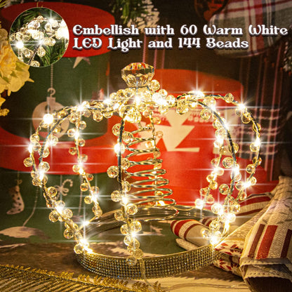 LAWOHO Christmas Tree Topper Star, Jeweled Crown with 60 Warm White LED USB Lighted Tree Topper, Xmas Tree Decor with Remote Control 8 Lighting Mode, Timer, Dimmer for Christmas Tree Ornament（Silver）