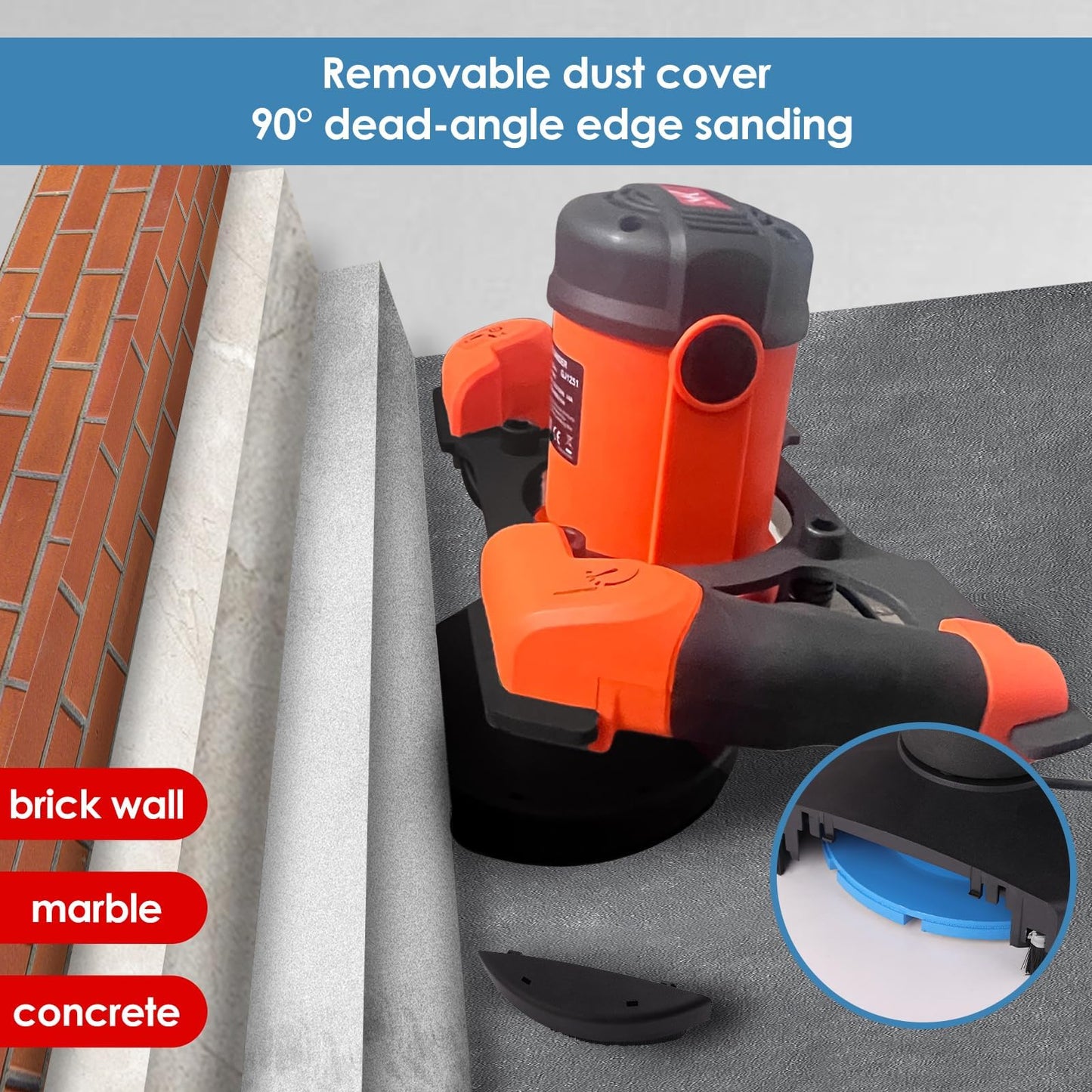SOLARCROWS GJ1251 Concrete Grinder, 5-Inch Low-Vibration Surface Sander, 1800W with Dust Extraction, 6-Speed Adjustable