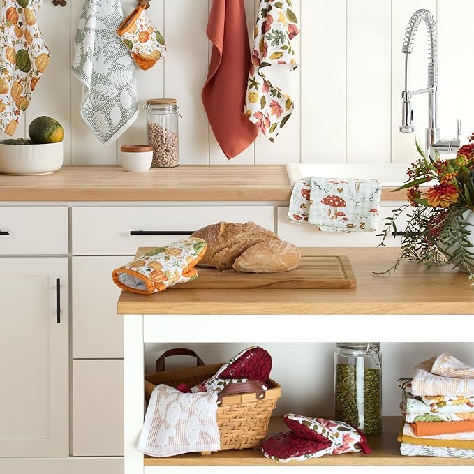 Martha Stewart Woodland Harvest Jacquard Mushrooms Kitchen Towel 2-Pack Set