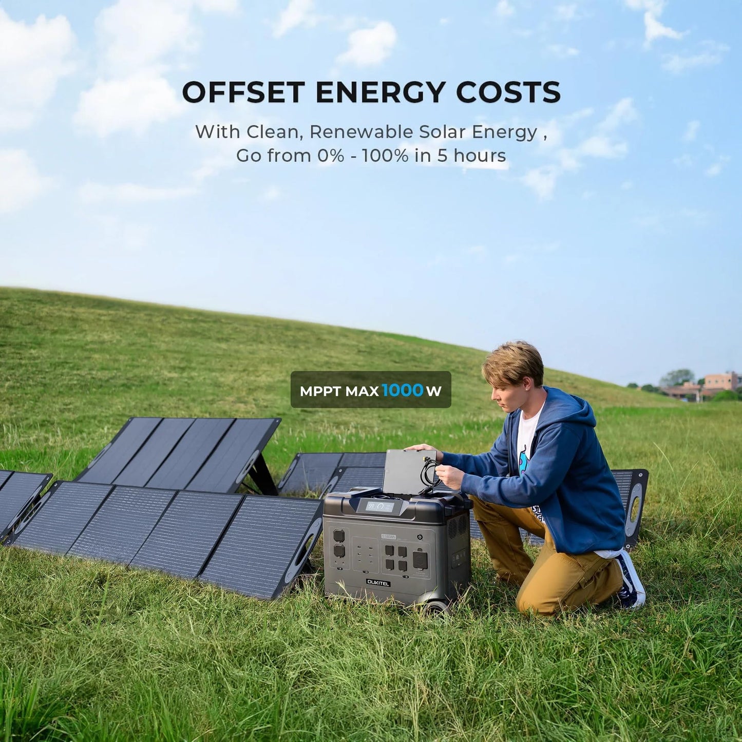 P5000 Pro 5120Wh Large Capacity Portable Power Station with 1×400W Solar Panels, 3600W(6000W Surge) Solar Generator with LiFePO4 Battery, 5×3600W AC Output, for Emergency, Home Backup, RV, Camping