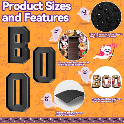 Paready Halloween Charcuterie Letters Boo, 13.78" Fillable Foam Cardboards Boo Black Charcuterie Tray Box for Candy, Treats, Snack, Cupcakes Container for Horror Halloween Party Decorations