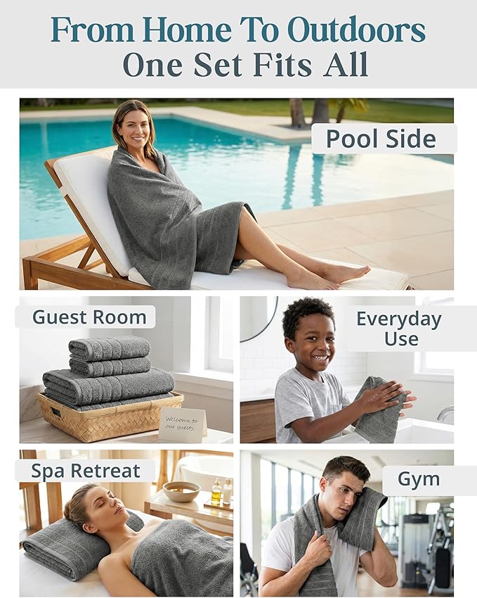 100% Cotton Bath Towels Set of 24 – 2 Bath Sheets, 2 Large Bath Towel, 2 Gym