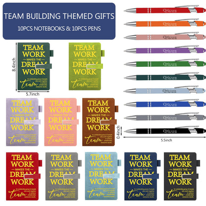 Chuangdi 20 Pcs/10 Sets Team Employee Appreciation Gift Bulk Teacher Nurse Week Gifts A5 Leather Inspirational Notebook and Metal Ballpoint Pen for Social Worker Secretary Coworker Staff(Multicolor)