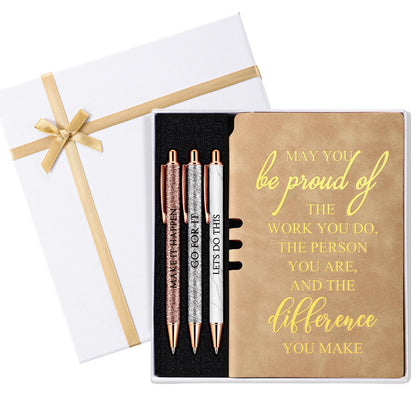 Resurhang 5 Pcs Employee Appreciation Gift Leather Journal Notebook 3 Ballpoint Pens with Box Graduation Thank You Gift for Nurse Volunteer Teacher Secretary Assistant Coworker Women(Khaki)