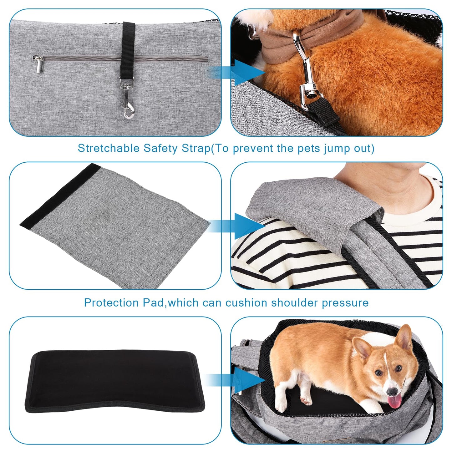 Ownpets Pet Sling Carrier, Fits 6.5 to 9kg Medium Dog/Cat Sling Carrier Reversible and Hands-Free Dog Bag with Adjustable Strap and Pocket Shoulder Pad for Outdoor Travel Hiking