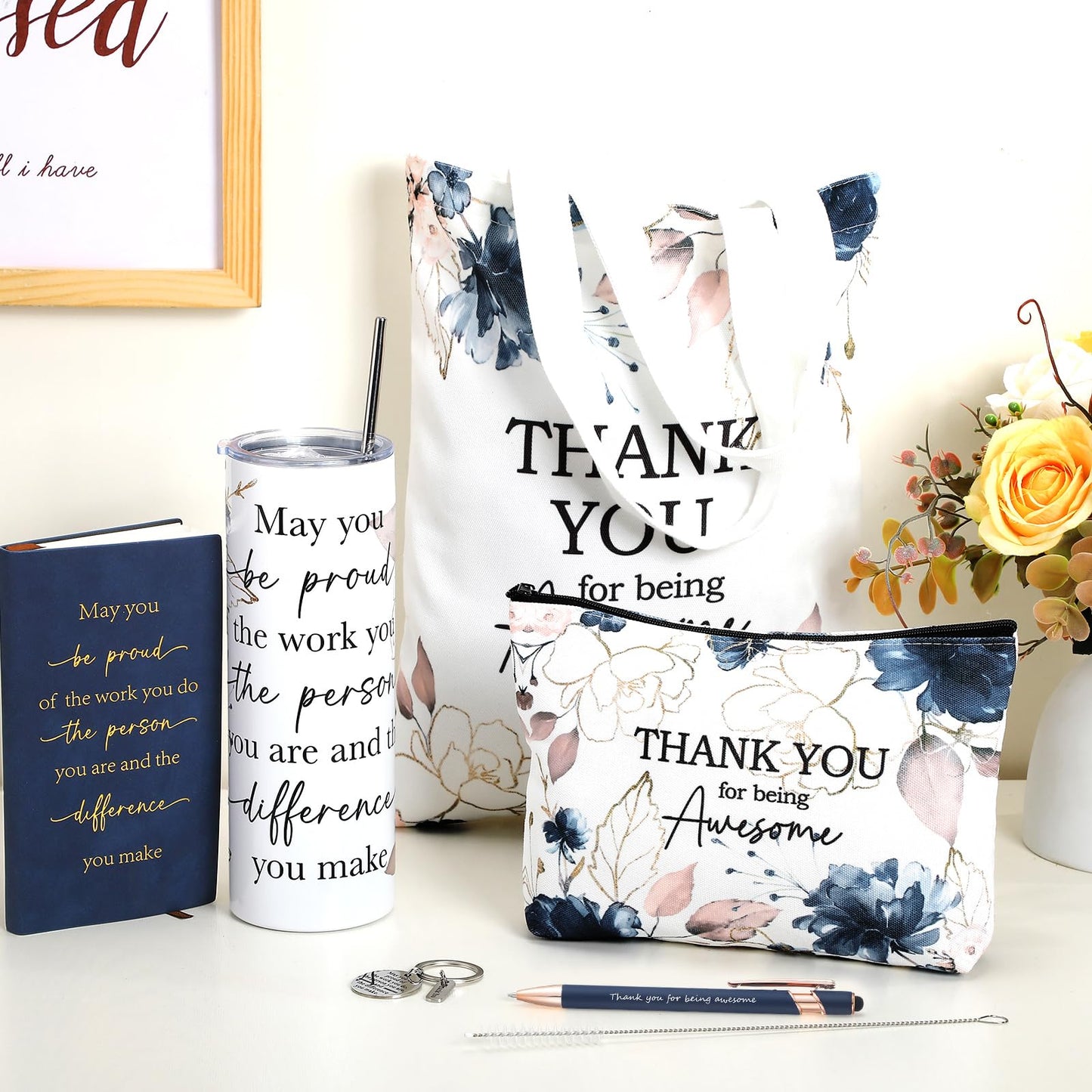 Wiwiqing 6 Pcs Christmas Appreciation Gift Set for Coworker Female Women Thank You May You Be Proud Ink Flower Gifts for Employee Staff Teacher Volunteer Administrative Professional(Classic Style)