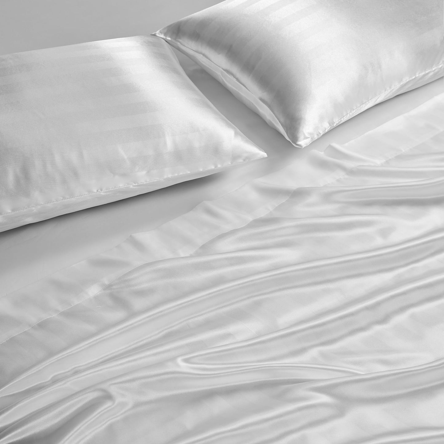 Juicy Couture Silky Satin Damask Sheet Set - Luxury White Bedding - Smooth Striped Sheets - Full Size