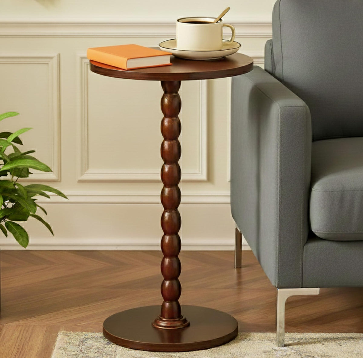 BENNTOR Round Wooden Small Side Table for the Living Room, Modern Pedestal Side Table for Small Spaces, Drinks, Corner, Accent Piece, and Compact Nighstand Bedroom, Tool-Free Easy Assembly, Walnut