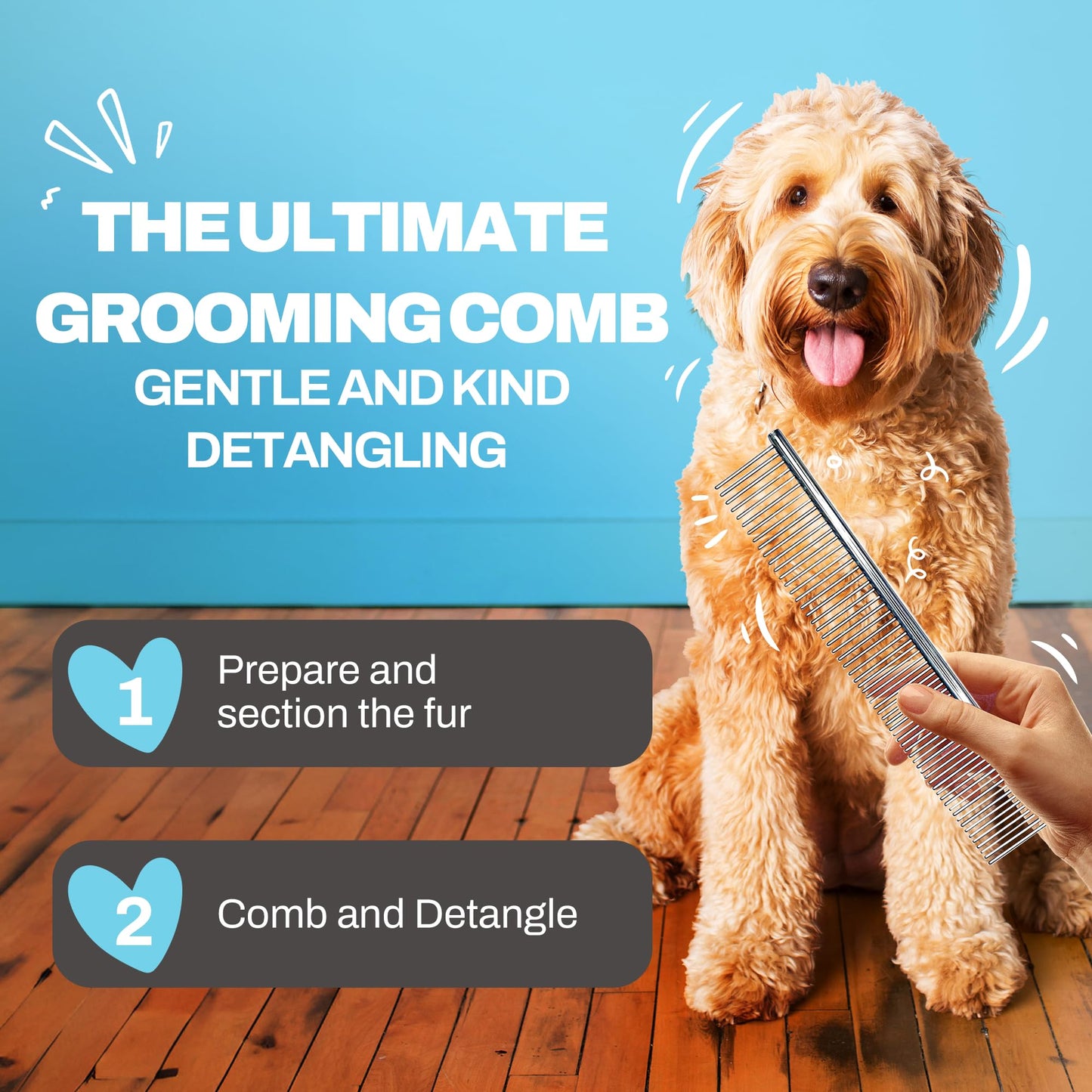 The Doodle Brush, Dog Combs for Grooming, Metal Comb for Dogs, Goldendoodle, Great for Poodle, Labradoodle, Cockapoo & Goldendoodle - Finishing Combs for Dogs & Doodles