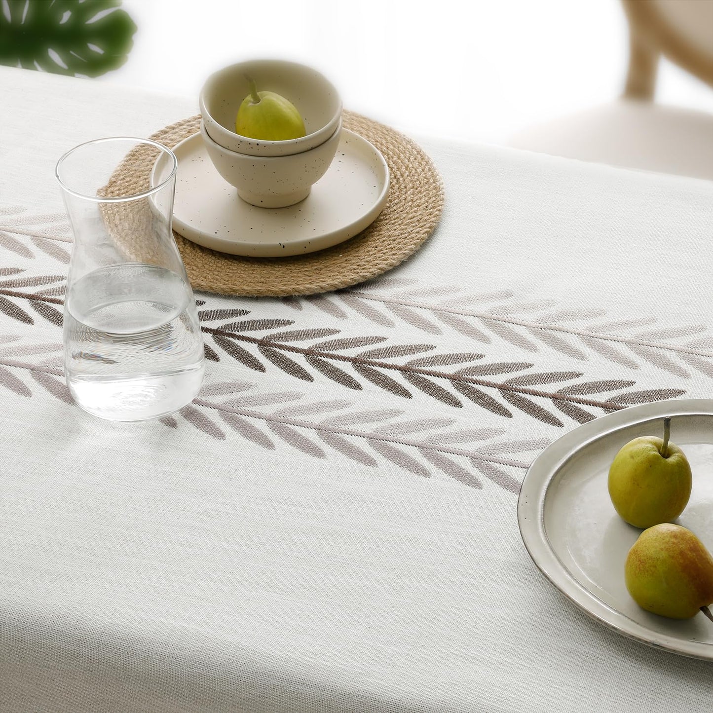Softalker Outdoor Linen Tablecloth Rectangle, Waterproof Cotton Boho Farmhouse Table Cloths with Tassel, Heavy Weight Wrinkle Free Table Cover for Picnic Camping Dining - 55 x 70 Inch, Wine Leaf