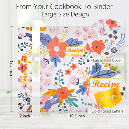 3 Ring Recipe Binder 8.5" x 11" Recipe Book Recipe Binder Kit with 60 Printed Recipe Cards 4'' x 6'', 8 Category Dividers to Write in Your Recipes, Unique Gifts for Women (White)