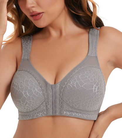 HACI Women's Front Closure Posture Bra Full Coverage Back Support Wireless Unpadded(Grey,40D)