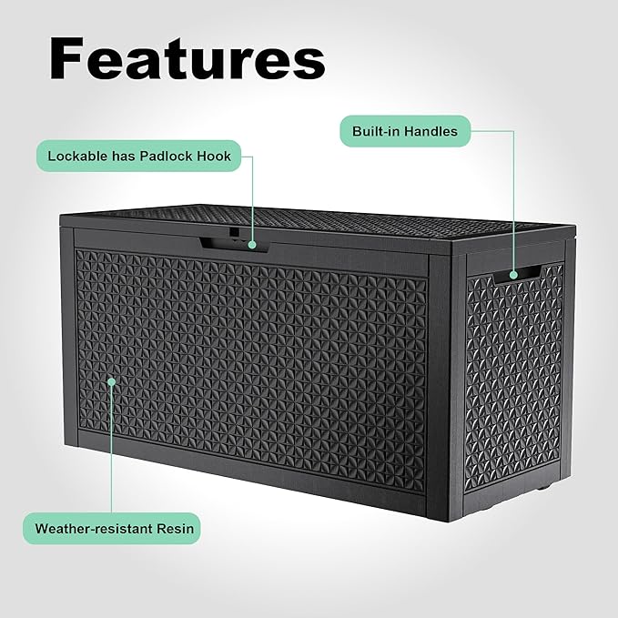 ROJIK Outdoor Storage Housing Deck Box - Waterproof Patio Furniture, Garden Tools, Cushions, Pool Accessories Storage Bench with Lockable Lid and Side Handles (Black,125 Gal)