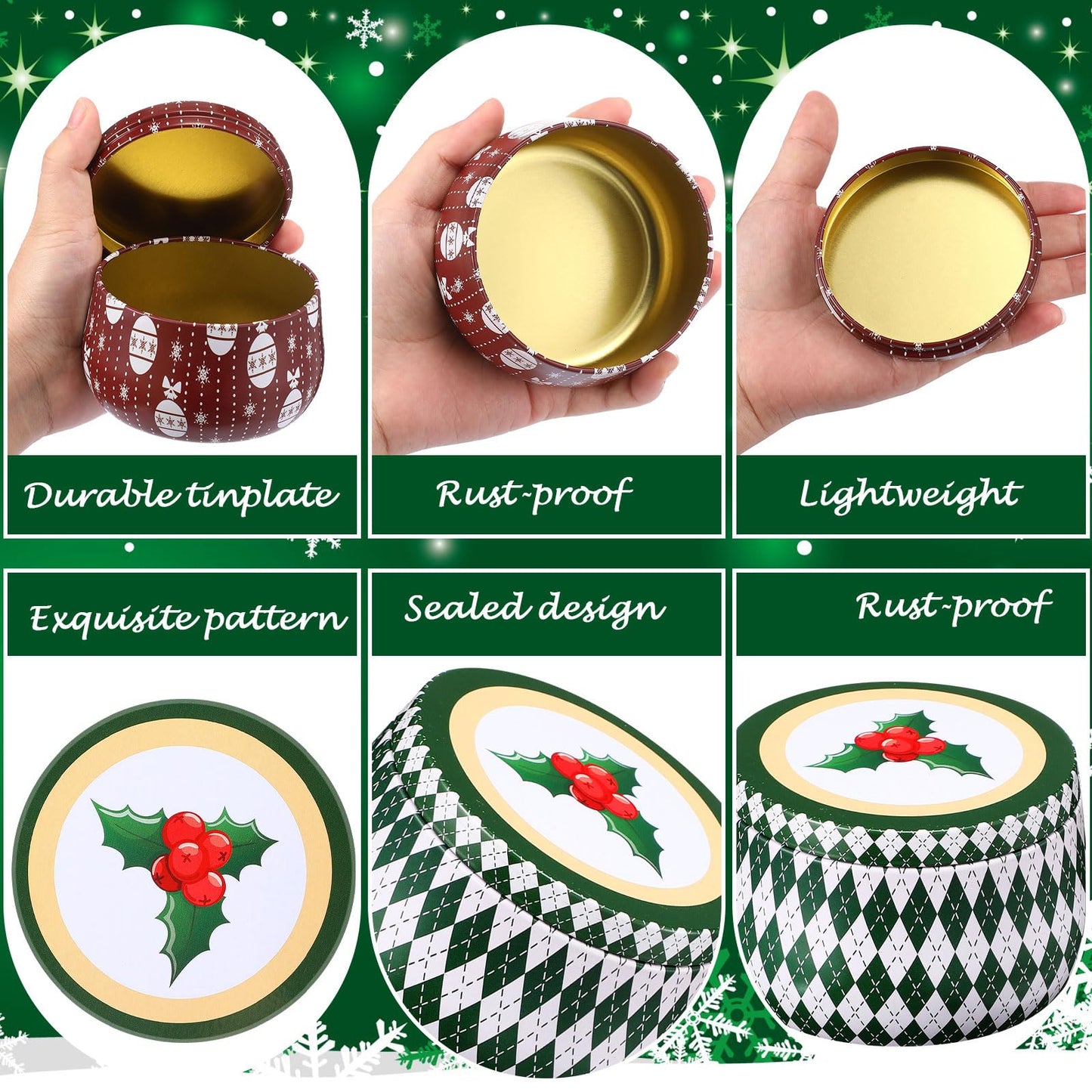 Yungyan Christmas Candle Tin Cans Set Metal Candles Tin Gifts Jars with Lids 8 oz Christmas Cookie Tins Candle Containers for Storing Biscuits Tea Party Favors(24 Pcs)