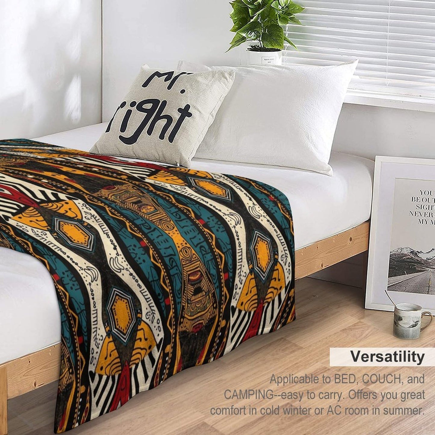 ZhiRain African Tribal Throw Blanket Ethnic Style Totem Geometric Pattern Blanket for Sofa Bed Couch Chair Or Dorm 50"x60"