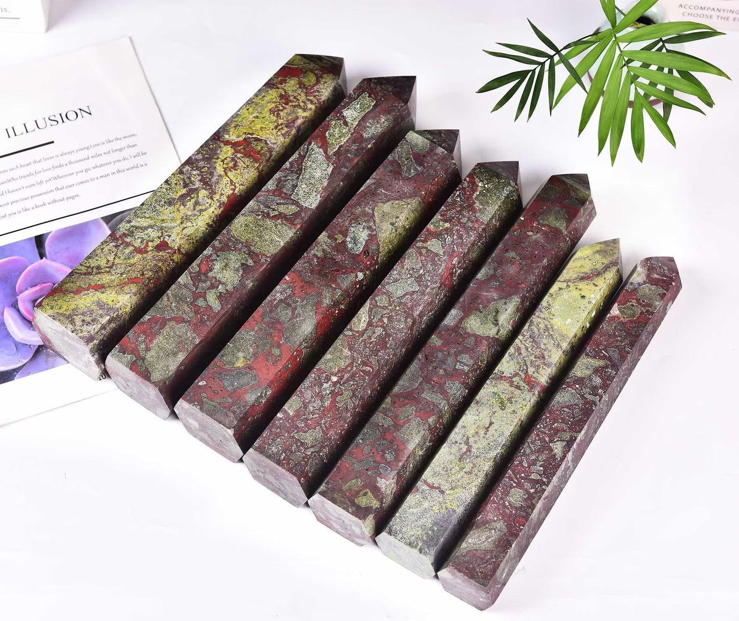 AMOYSTONE Large Blood Jasper Stone Wand Healing Crystal Obelisk Tower 6 Faceted Column Reiki Chakra Meditation Therapy 4.0-4.4 LBS
