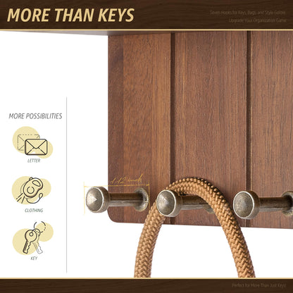 Rebee Vision Farmhouse Key Holder Wall Mount - Decorative Mail Organizer with 7 Key Hooks and Wall Shelf - Rustic Home Decor for Apartment Essentials (Acacia Wood)