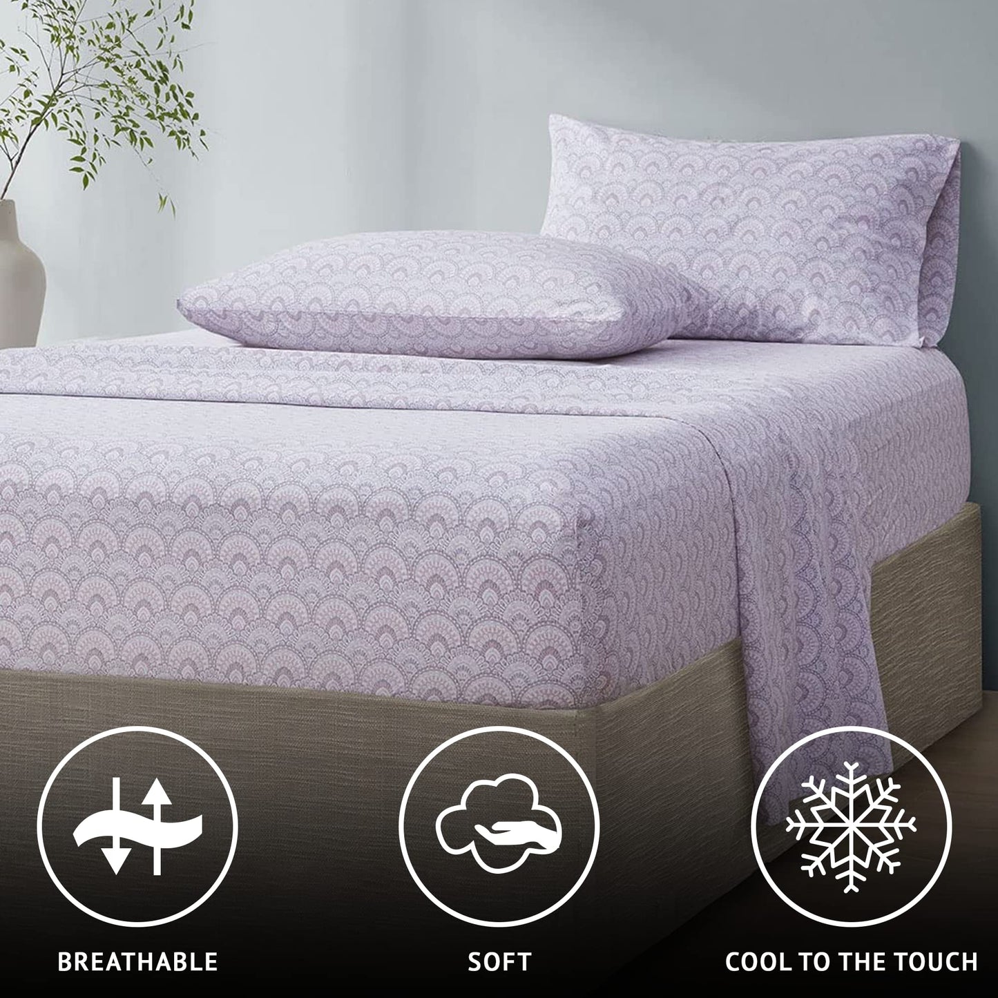Comfort Spaces 100% Cotton Sheet Set Breathable, Lightweight, Soft with 14" Elastic Pocket Fits up to 16" Mattress, All Season Cozy Bedding, Matching Pillow Case, Full Tabitha Purple 4 Piece