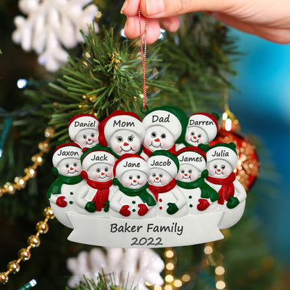 Family 10 Christmas Ornament Personalized, Family Ornament Snowman Ten