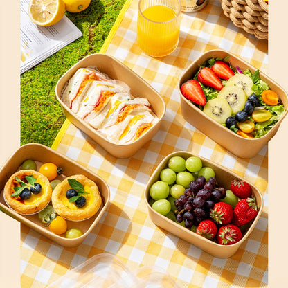 50 Pack 29Oz Disposable Meal Prep Containers With Lids and Forks-Disposable Kraft Paper Bowls-to go food containers-Microwavable and Freezer Safe Take Out Containers for Hot/Cold Food Prep and Salad