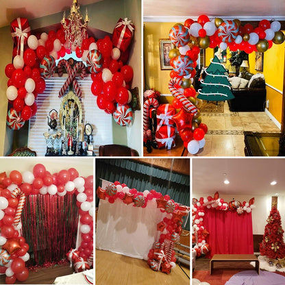 Bonropin Christmas Balloon Arch Kit - Red White Balloons, Candy Balloons, Red Star Foil Balloons, Candy Cane Foil Balloons, Box Foil Balloons for Xmas Balloon Garland Kit Christmas Party Decorations
